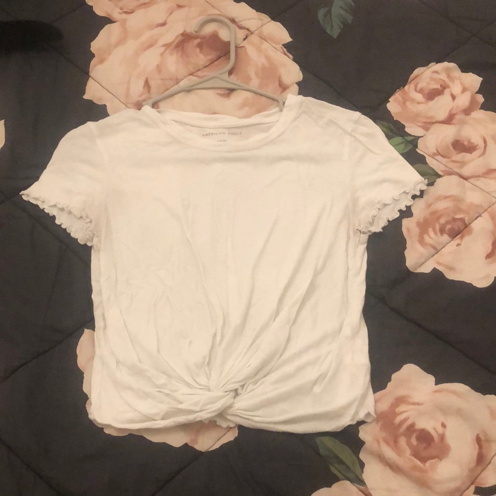 Small White American Eagle cross knot crop top